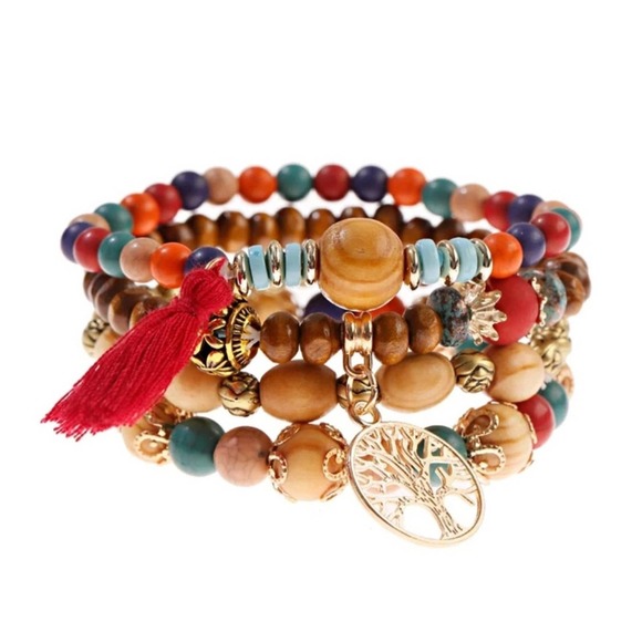 Tree Charm Wooden Beaded Bracelet and Bangle - Picture 3 of 5